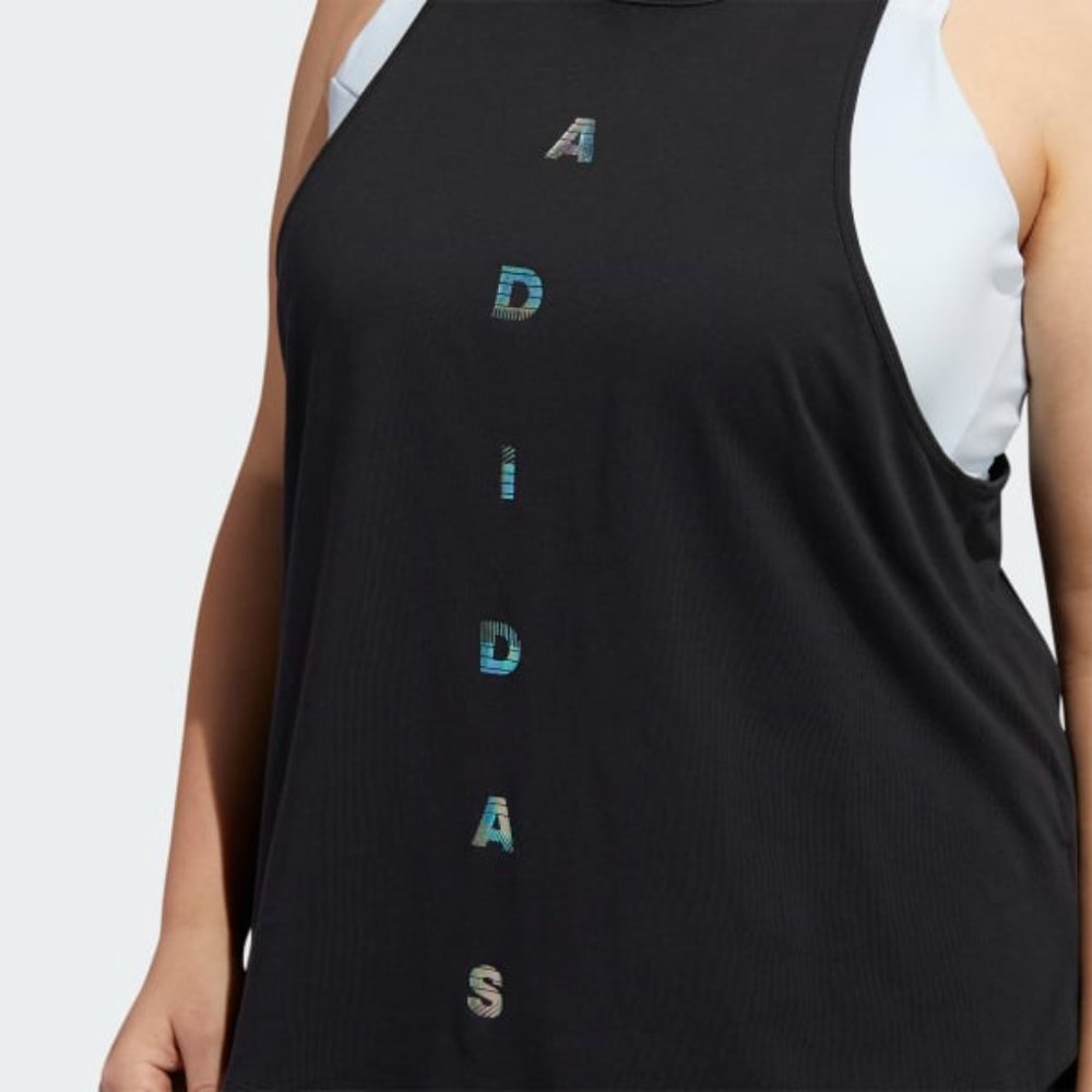 NWT Adidas Plus Size Black Racer Back Tank SZ 1X FM1639 Metallic Logo - Picture 5 of 6